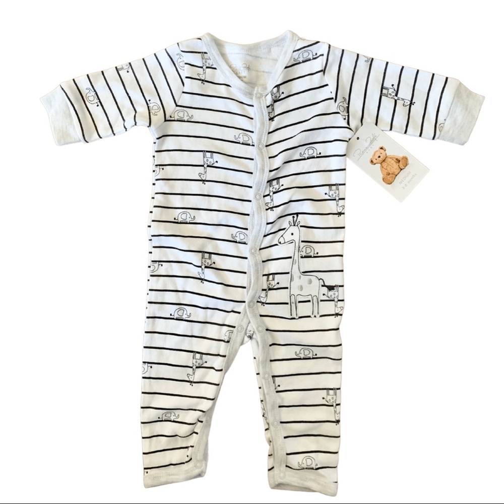 René Rofé Long Sleeve Onesie, 3-6m Baby Black and White Striped Modern